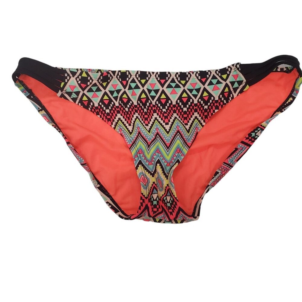 Xhilaration Women's Y2K Neon Southwest Navajo Cage‎ Side Bikini Bottoms Size L